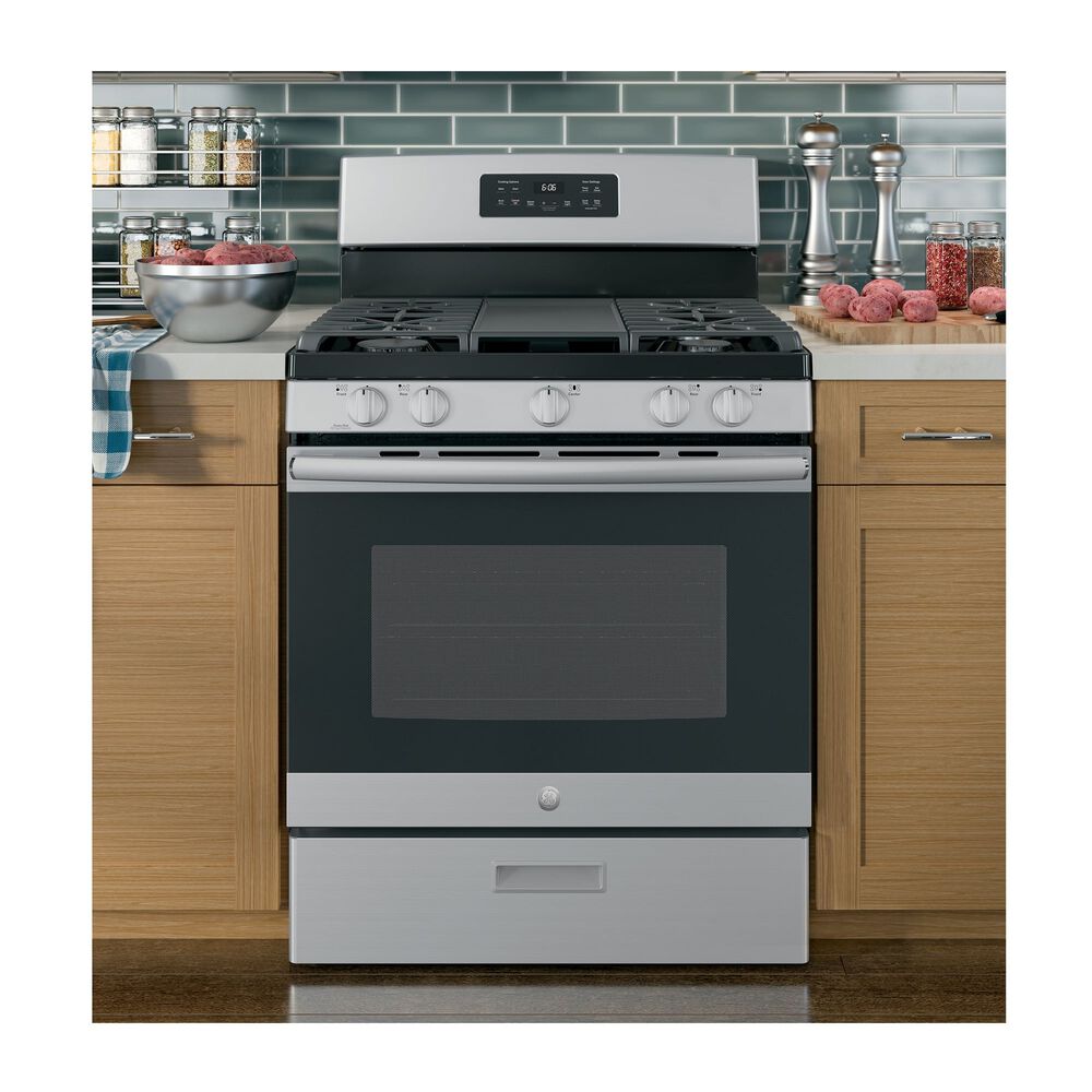 Rent To Own Ge Appliances 5 0 Cu Ft Steam Clean 5 Burner Gas Range Stainless Steel At Aaron S Today
