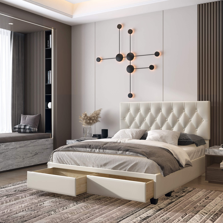 Uptown Queen Platform Storage Bed - White