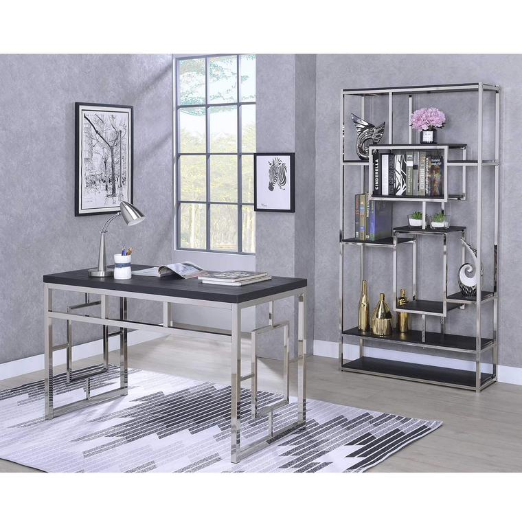 desk and bookshelf