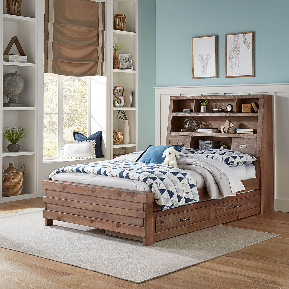 Rent To Own Oak Furniture West 8 Piece Montana Full Captain S Bed With Mattresses And Trundle At Aaron S Today