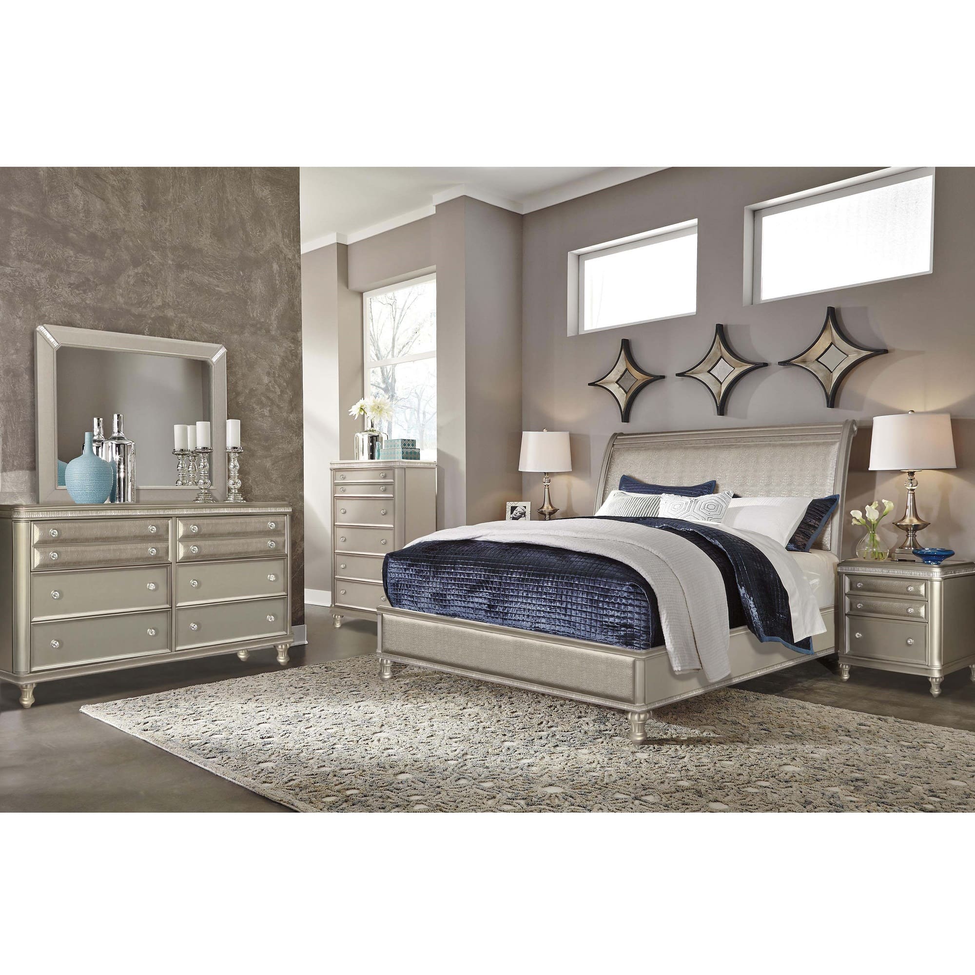Rent To Own Riversedge Furniture 7 Piece Glam Queen Bedroom Collection At ron S Today